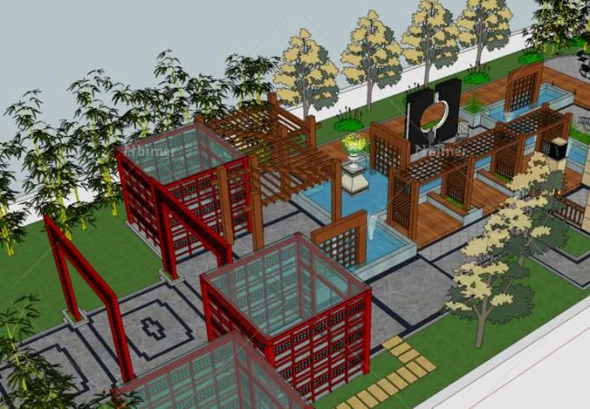 Sketchup Landscape Model | Clubhouse, Garden Landscape, Modern Style