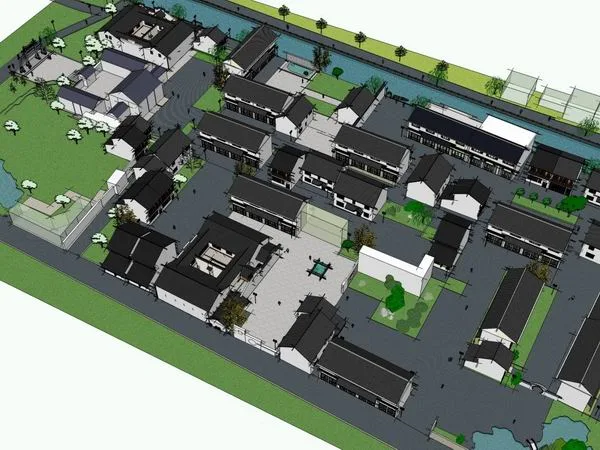 Sketchup Residential Model | Multi story Jiangnan Water Town Residence, Modern Chinese Style
