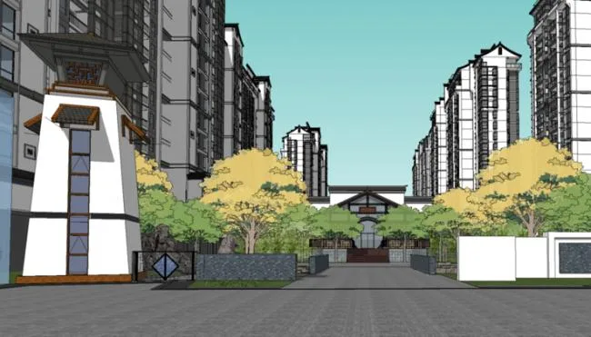 Sketchup Residential Model | High rise Residential Buildings, Neighborhoods, Landscape, New Chinese Style, Han Tang Style, Residential Buildings