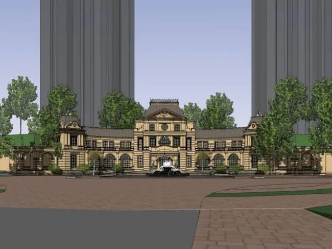 SketchUp Business Model: Multi-Story Classical Style Clubhouse Design