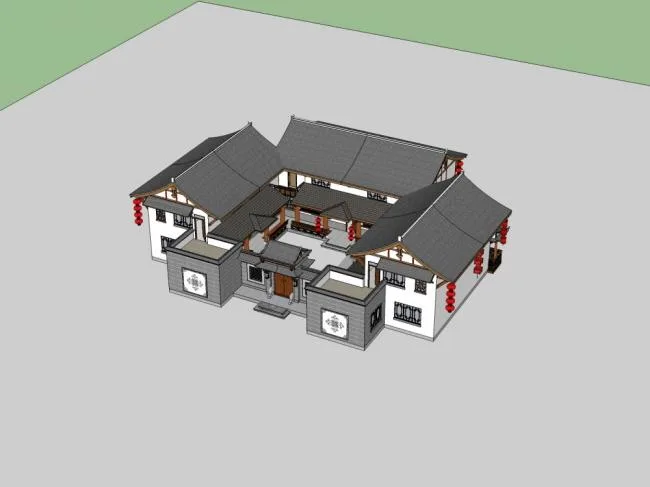 Sketchup Residential Model | Multi story Courtyard Residence, Chinese Style