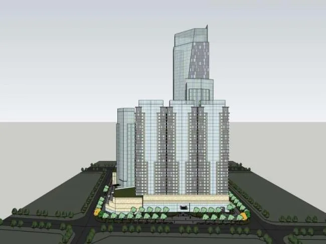 Sketchup Complex Model | Super high-rise office building, ground floor commercial, complex, modern style