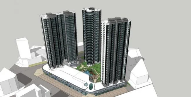 Sketchup Residential Model | Super high-rise residential, ground floor commercial, residential building, modern style