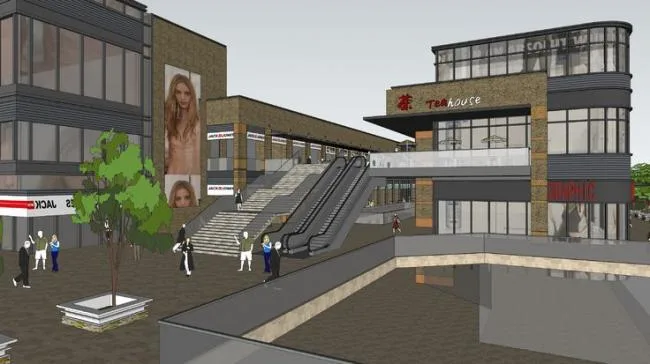 Sketchup Business Model | Multi story Commercial Street, Modern Style