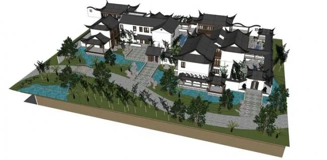 SketchUp Model of Ancient Chinese Architecture: Suzhou Gardens, Courtyards, and Water Landscapes