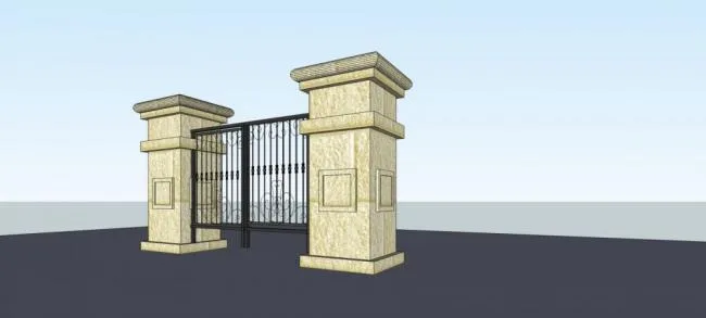Sketchup Material Model | Courtyard Gate, Architectural Components, Classical Style
