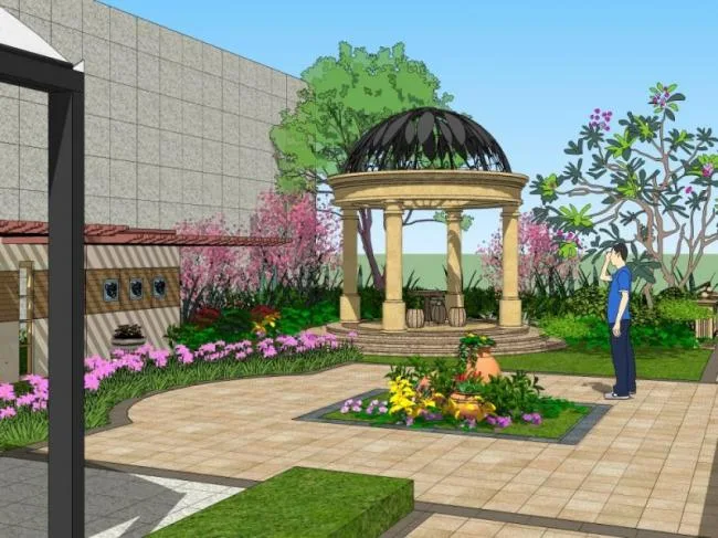 Sketchup Landscape Model | Courtyard Landscape, Classical Style