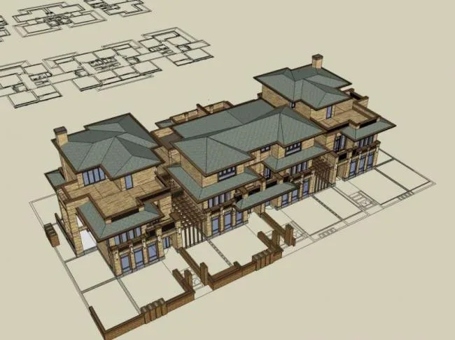 Sketchup Villa Model | Twin Villa, Classical Style