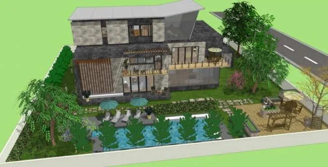 Sketchup Landscape Model | Villa Courtyard Landscape, Modern Style