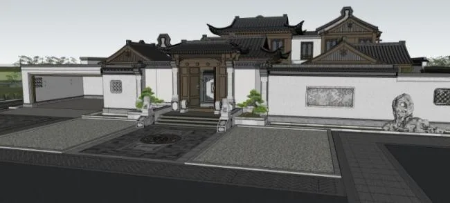 Sketchup Villa Model | Stacked Villa, Chinese Style