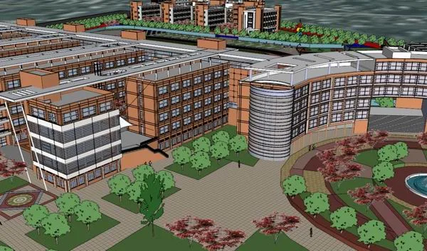 Sketchup School Model | Multi story Elementary School, Campus Educational Architecture, Modern Style