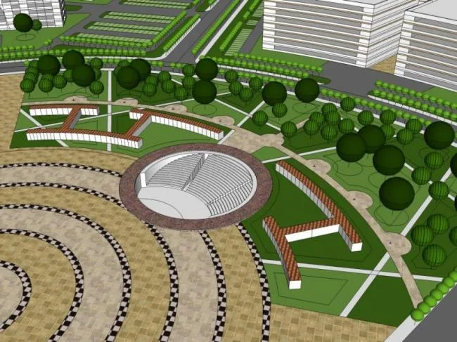 Sketchup Landscape Model | Square Landscape, Modern Style