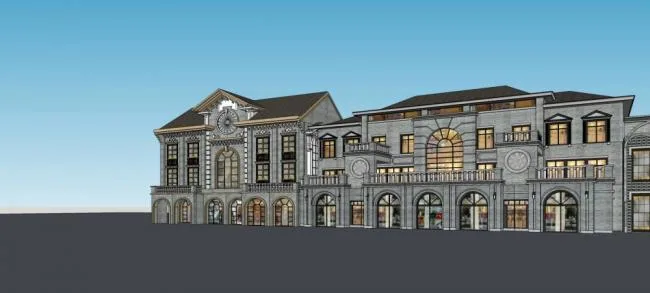 Sketchup Business Model | Multi-story Commercial Street, Republic of China Style