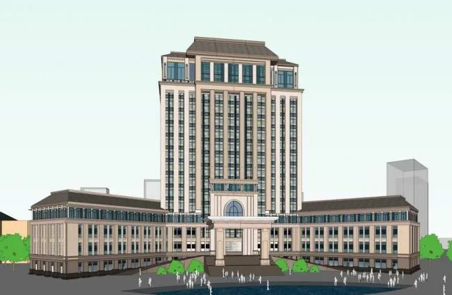 SketchUp Hotel Model: V-Shaped High-Rise with French Classical Design
