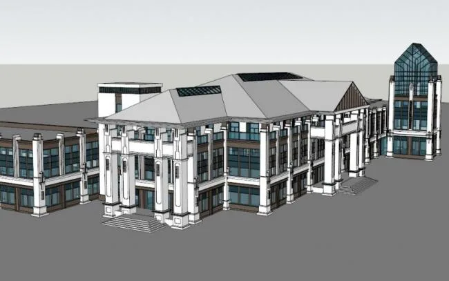 Sketchup Business Model | Multi story Commercial Club, Modern Style, Three layer Glass Structure