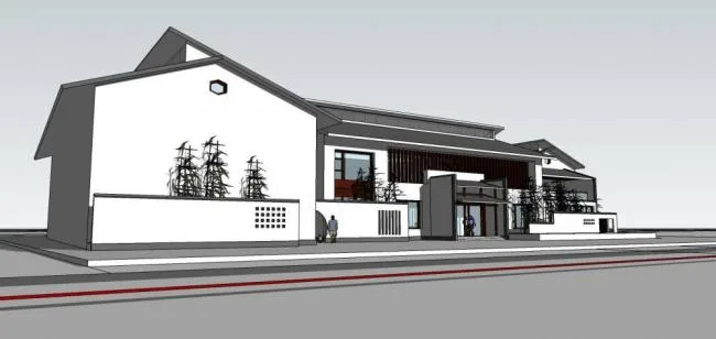 SketchUp Business Model: Multi-Story Clubhouse and Commercial Building with Chinese Architectural Style