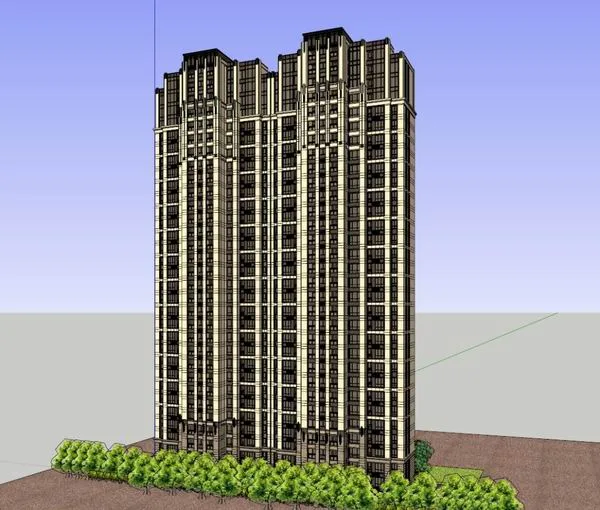 Sketchup Residential Model | High rise Residential, Bottom Commercial, Classical Style