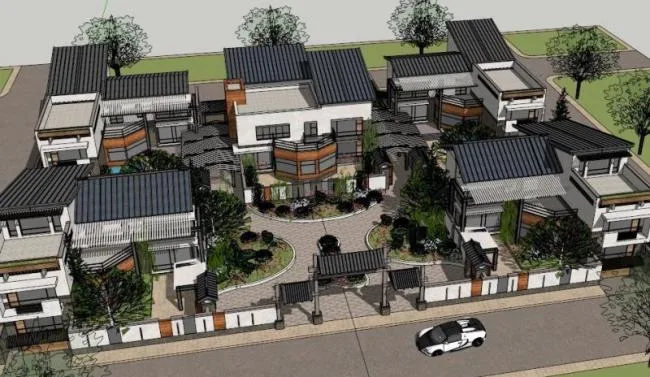Sketchup Villa Model | Villa Cluster, Modern Chinese Style