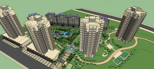 Sketchup Residential Model | High rise residential community, entrance landscape, pavilion, residential building, modern style