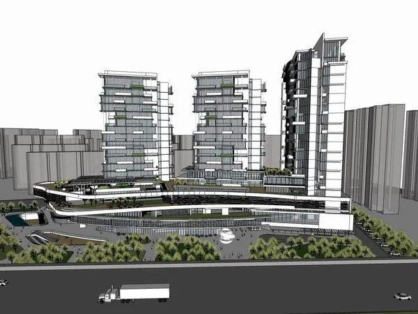 SketchUp Complex Model: Multi-Story Haisong High-Rise Office Building in Shanghai's Putuo District