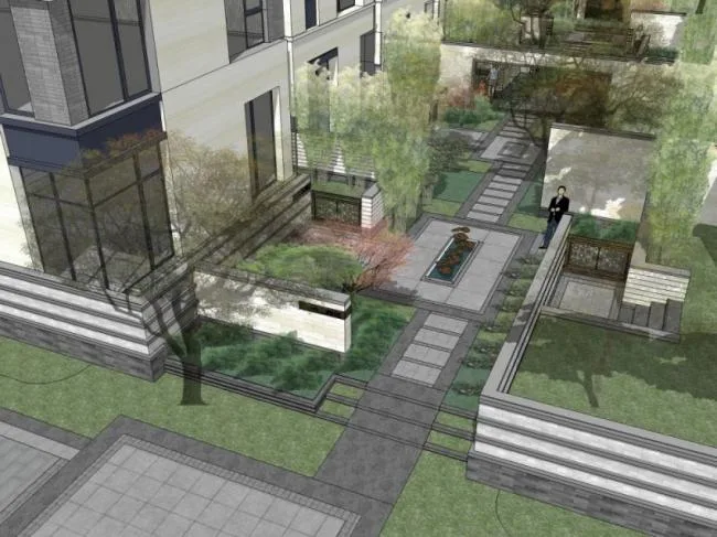 Sketchup Landscape Model | Courtyard Landscape, Residential Landscape, Chinese Style