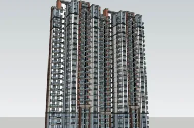 Modern 24-Story High-Rise Residential Building SketchUp Model-BIM WORLD