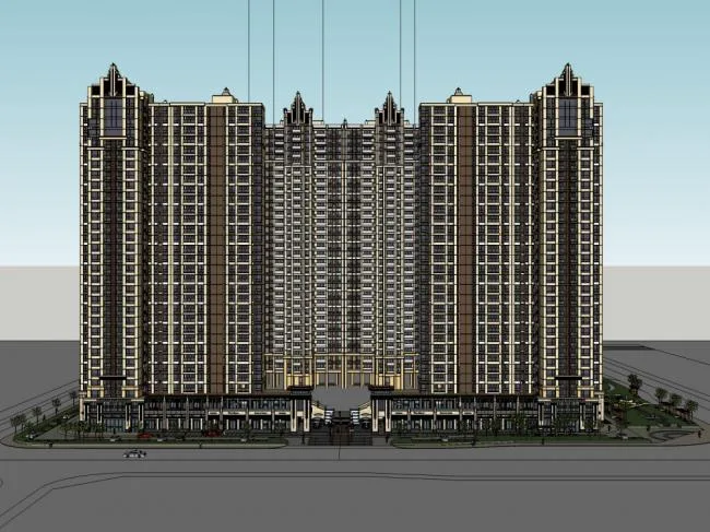 SketchUp Model of a 32-Story Classical High-Rise Residential Complex
