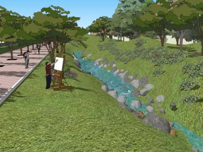 Sketchup Landscape Model | Waterfront Landscape, Modern Style