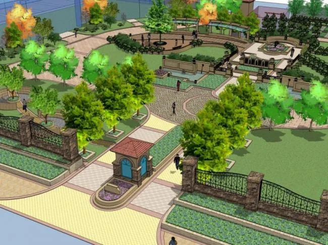 Sketchup Landscape Model | Residential Landscape, Courtyard Landscape, Classical Style