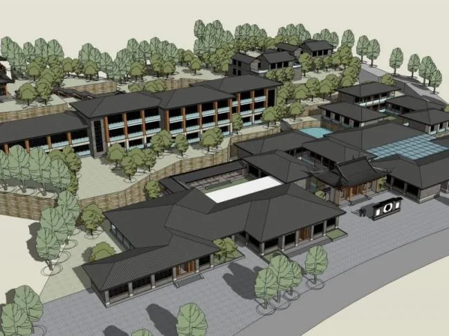 Sketchup Hotel Model | Low rise Hotel, Chinese Style