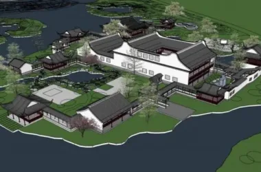 SketchUp Residential Model Featuring Chinese-Style Landscape Architecture with Pavilion and Multi-Story Attic-BIM WORLD