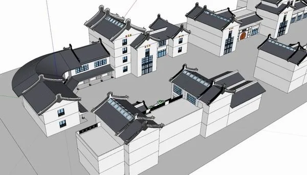 SketchUp Business Model: Multi-Story Commercial Street in Traditional Chinese Style