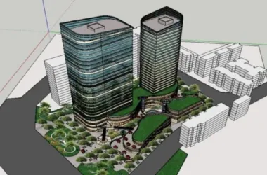 Modern High-Rise Office Building with Ground Floor Retail in SketchUp Model-BIM WORLD