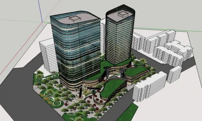 Modern High-Rise Office Building with Ground Floor Retail in SketchUp Model