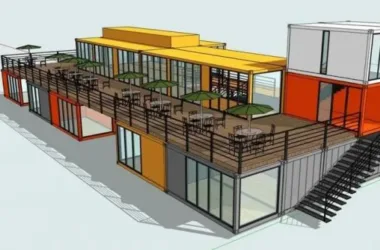 SketchUp Business Model: Modern Multi-Story Commercial Restaurant Container Design-BIM WORLD