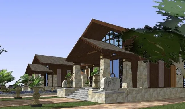 Sketchup Business Model | Multi story Sales Office, Southeast Asian Style