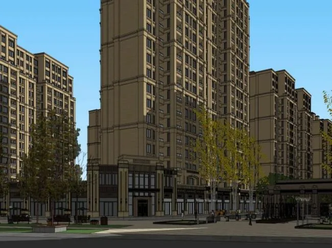SketchUp Model: Classical High-Rise Residential Building with Ground Floor Commercial Space
