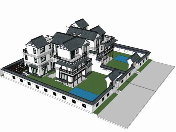 Sketchup Villa Model | Twin Villa, Classical Style