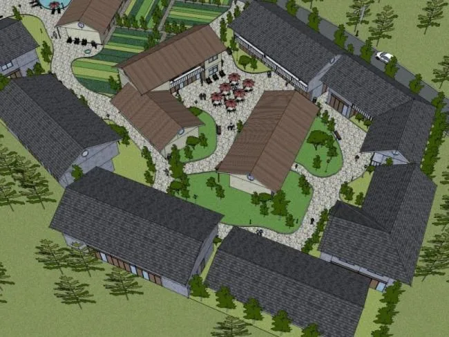 Sketchup Hotel Model | Low rise Mountain Folk Hotel, Modern Style