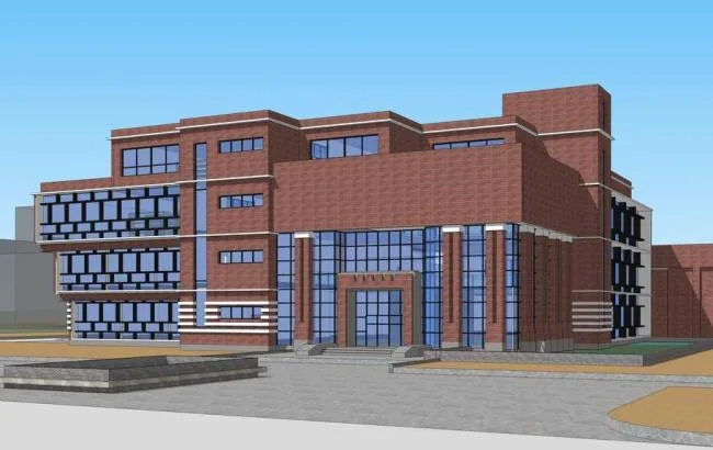 Sketchup Cultural Model | Multi story Library, University Library, Red Brick, Cultural Architecture, Modern Style