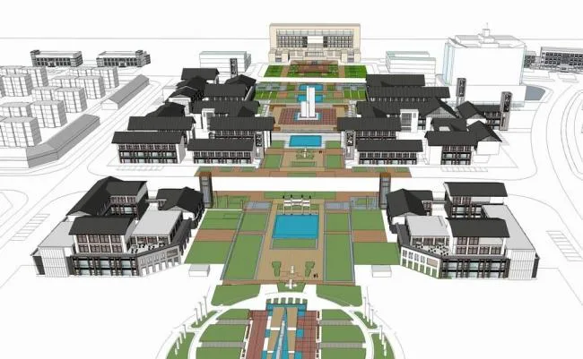 Sketchup Business Model | Multi story Commercial Street, Chinese Style