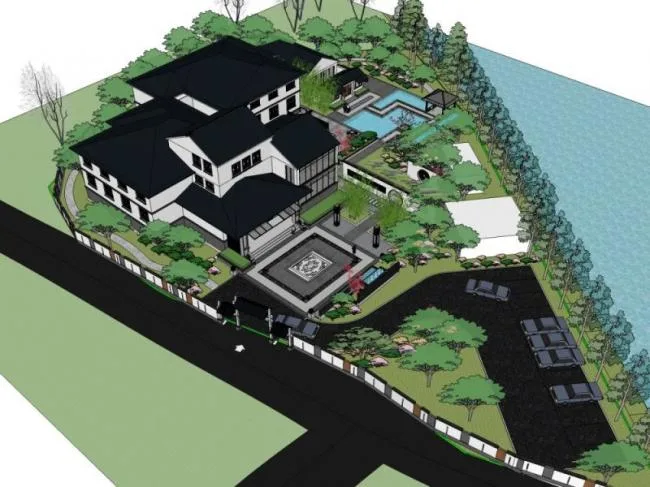 Sketchup Villa Model | Stacked Villa, Private Garden, Modern Chinese Style