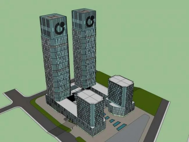 Sketchup Office Model | Super high-rise office building, ground floor commercial, modern style