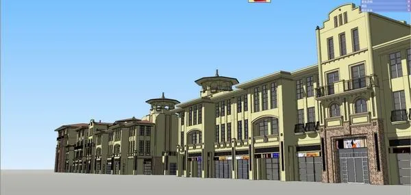 Sketchup Business Model | Multi story residential commercial street, Spanish classical style