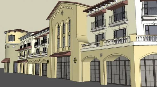 Sketchup Business Model | Multi story Commercial Street, European Spanish, Classical Style