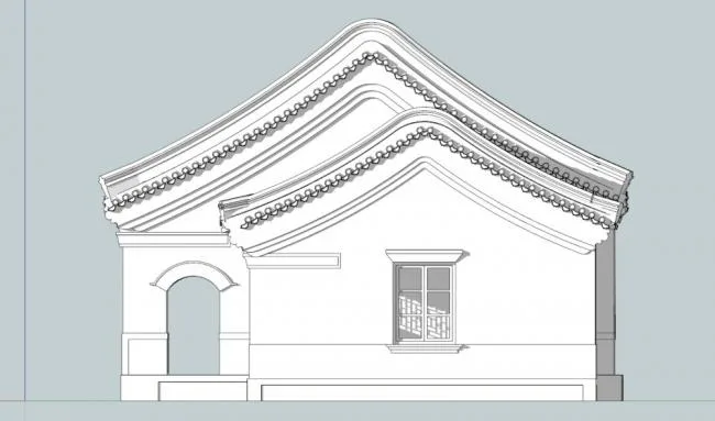 SketchUp residential model | multi-storey northern ridge roof, Chinese style