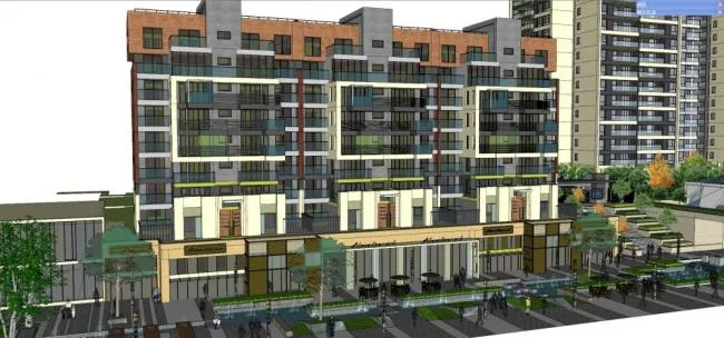 Sketchup Residential Model | Multi story residential community, bottom commercial, modern style, 10 floors