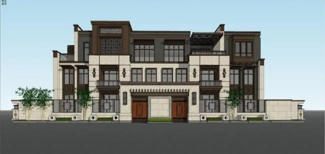 Sketchup Villa Model | Double Split Villa, Chinese Style