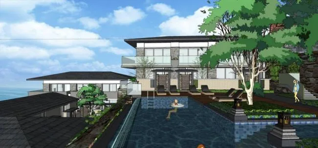 Sketchup Hotel Model | Wanshan Hotel, Multi story Resort Hotel, Southeast Asian Style
