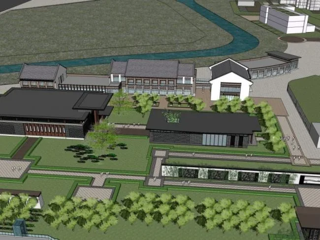 SketchUp Business Model: Multi-Story Sales Office in Modern Chinese Style